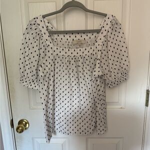 LOFT White and Black Puff Sleeve Blouse